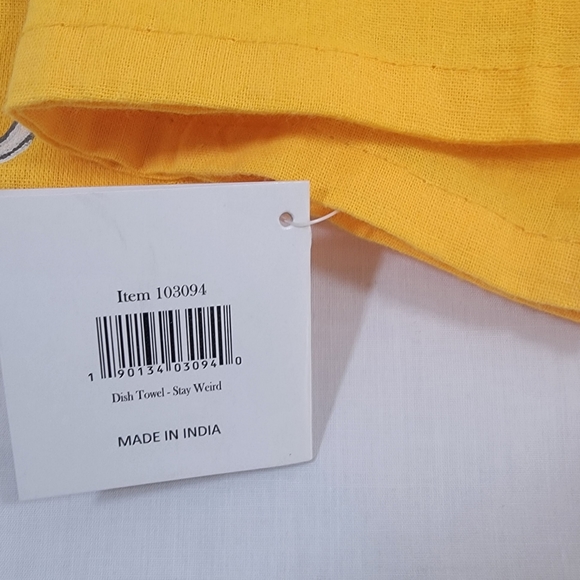 Set Of 2 Yellow Linen Dish Towels.  Primitive By Kathy Stay Weird - Picture 3 of 3